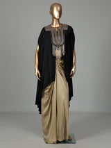 Black beige satin silk indowestern suit with zardosi embellishments