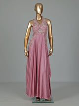 Pink silk anarkali suit with elegant zardosi embellishments