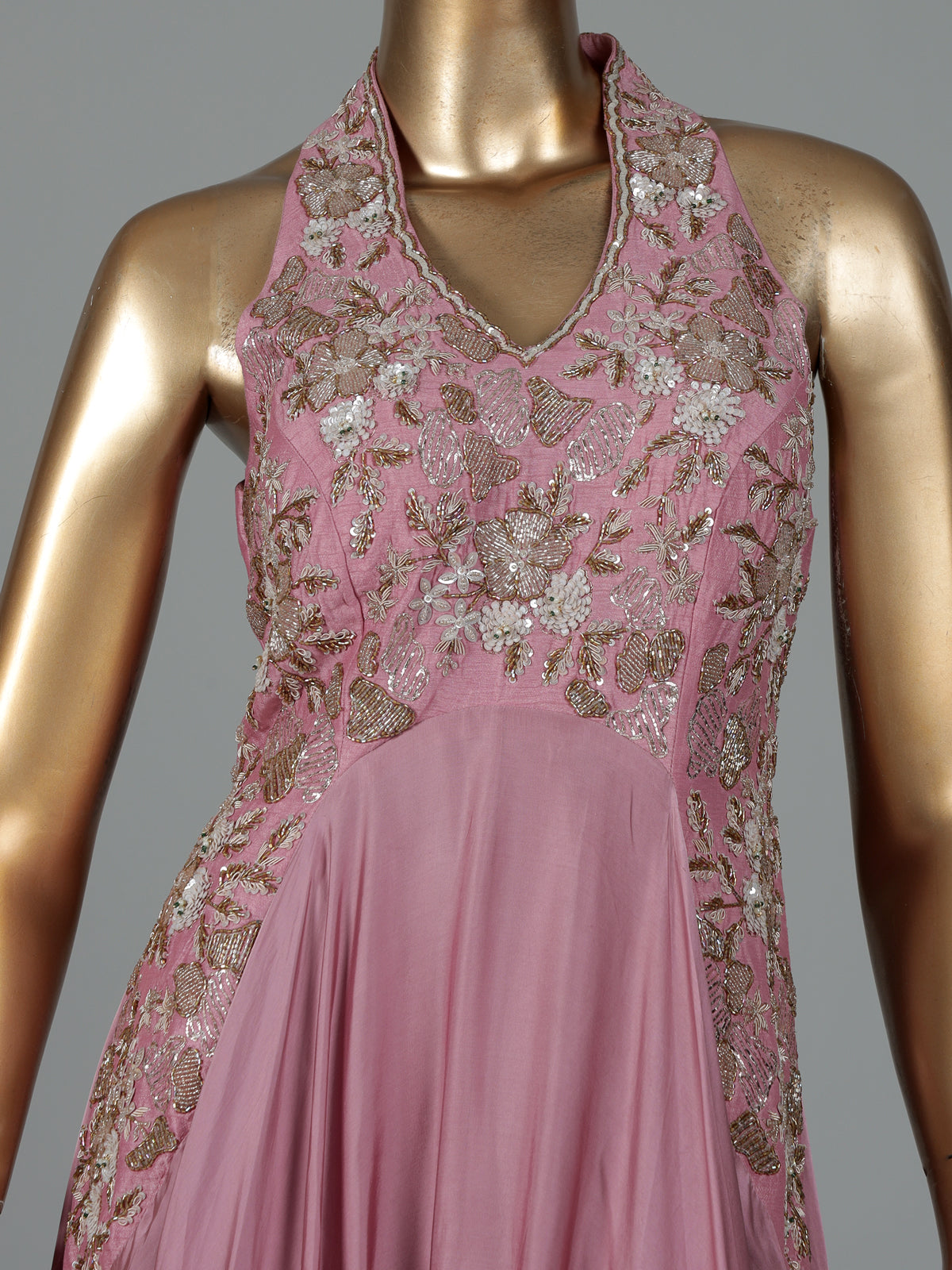 Pink silk anarkali suit with elegant zardosi embellishments