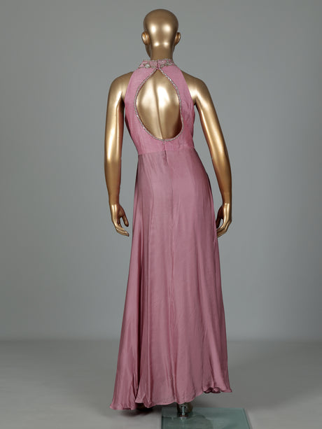 Pink silk anarkali suit with elegant zardosi embellishments