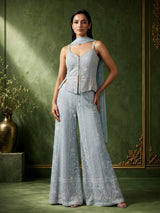 Mint blue georgette pakistani salwar suit with mirror embellishments