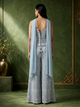 Mint blue georgette pakistani salwar suit with mirror embellishments