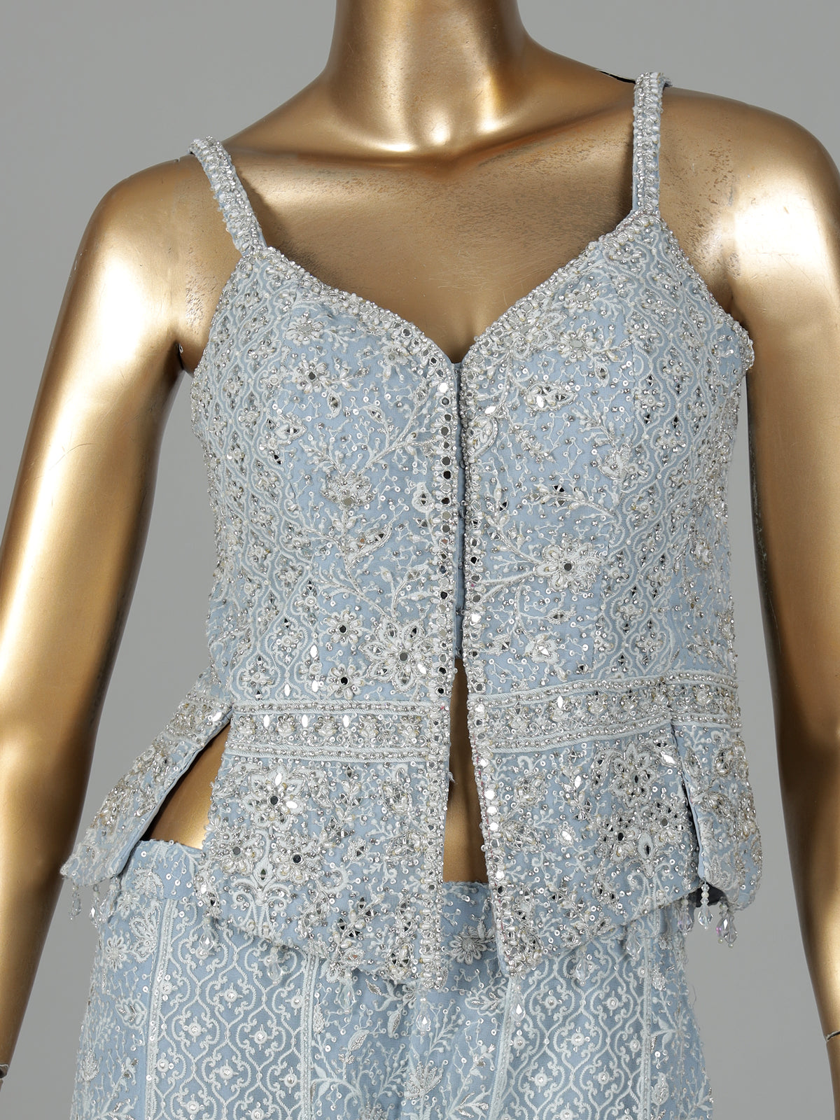 Mint blue georgette pakistani salwar suit with mirror embellishments