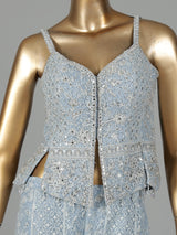 Mint blue georgette pakistani salwar suit with mirror embellishments