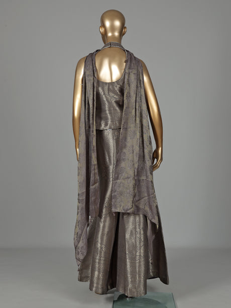 Pastel grey brocade silk salwar suit with zari embellishments