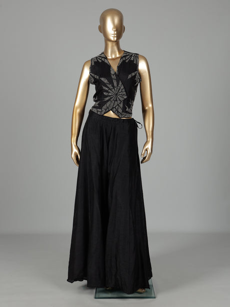 Black raw silk designer salwar suit with bead embellishments