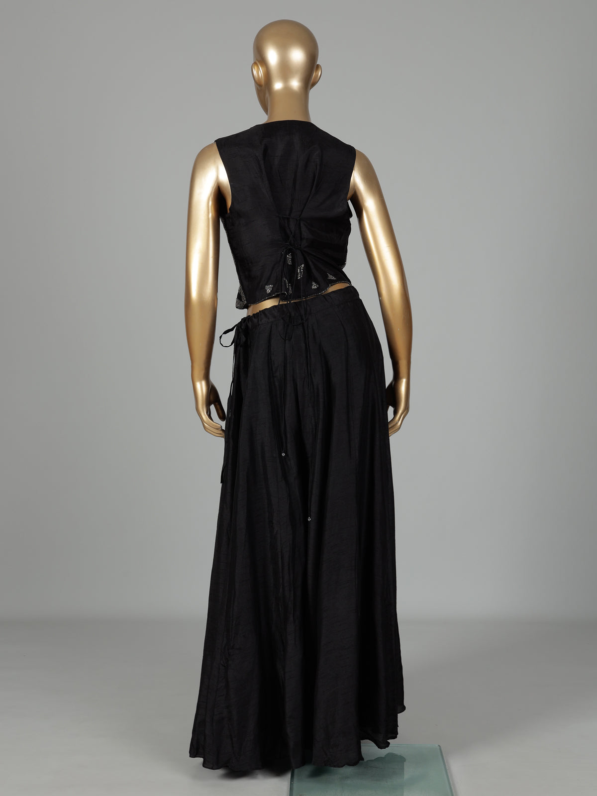 Black raw silk designer salwar suit with bead embellishments