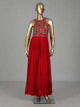 Red georgette anarkali suit with zardosi embellishments