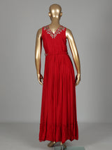 Red georgette anarkali suit with zardosi embellishments