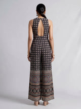 Black cotton silk printed jumpsuit with zardosi embellishments