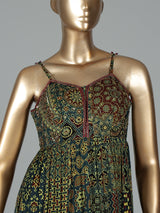 Green silk printed anarkali suit with stone embellishments