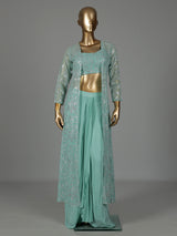 Mint green georgette indowestern suit with sequined jacket