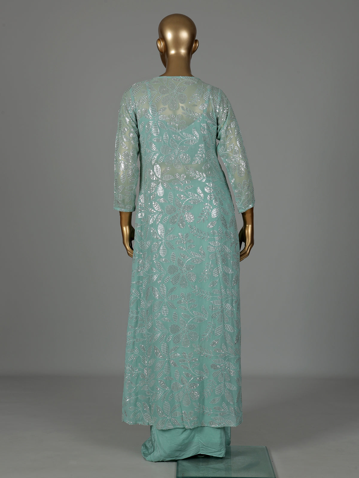Mint green georgette indowestern suit with sequined jacket