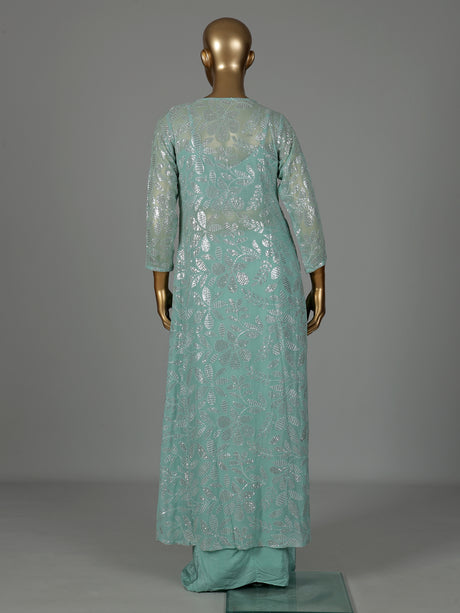 Mint green georgette indowestern suit with sequined jacket
