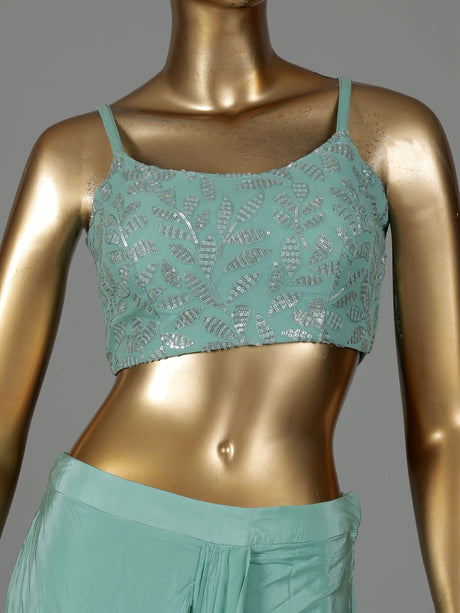 Mint green georgette indowestern suit with sequined jacket