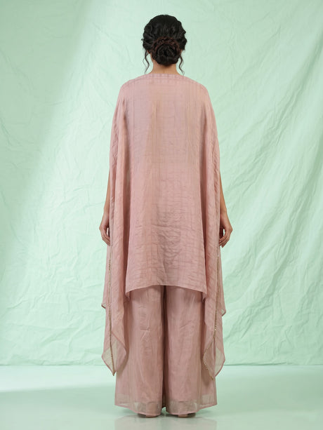 Mauve onion pink silk indowestern suit with embellished shrug