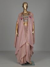 Mauve onion pink silk indowestern suit with embellished shrug