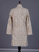 Beige net mens kurta suit with opulent floral sequin embroidery