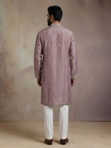 Pastel lavender purple mens kurta suit with cascading floral embellishments