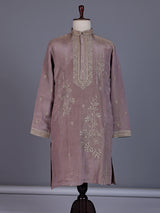 Pastel lavender purple mens kurta suit with cascading floral embellishments