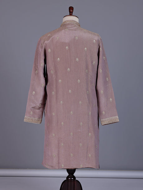 Pastel lavender purple mens kurta suit with cascading floral embellishments