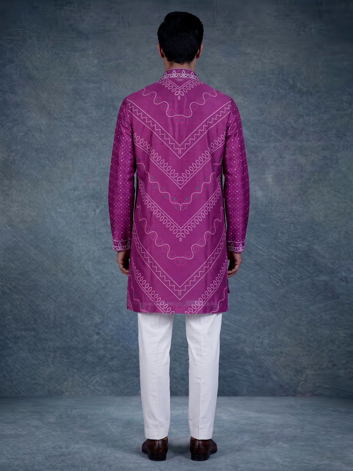Lavender purple mens Chanderi Blend kurta suit with bandhani sequin detailing