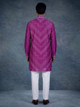 Lavender purple mens Chanderi Blend kurta suit with bandhani sequin detailing
