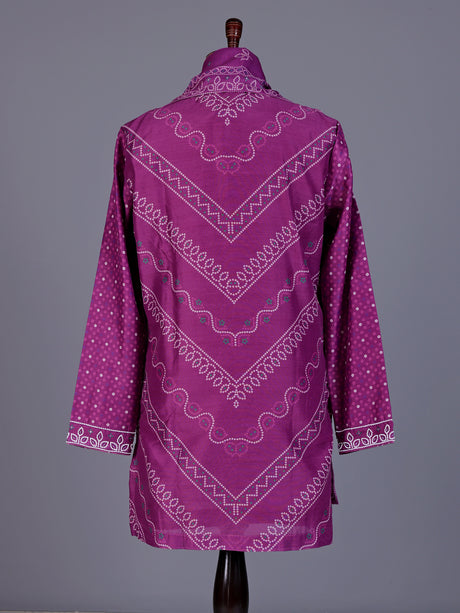 Lavender purple mens Chanderi Blend kurta suit with bandhani sequin detailing