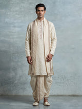 Cream Jacquard mens dhoti suit with zari sequin stole detailing