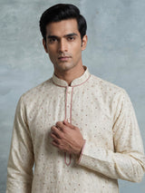 Cream Jacquard mens dhoti suit with zari sequin stole detailing