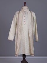 Cream Jacquard mens dhoti suit with zari sequin stole detailing