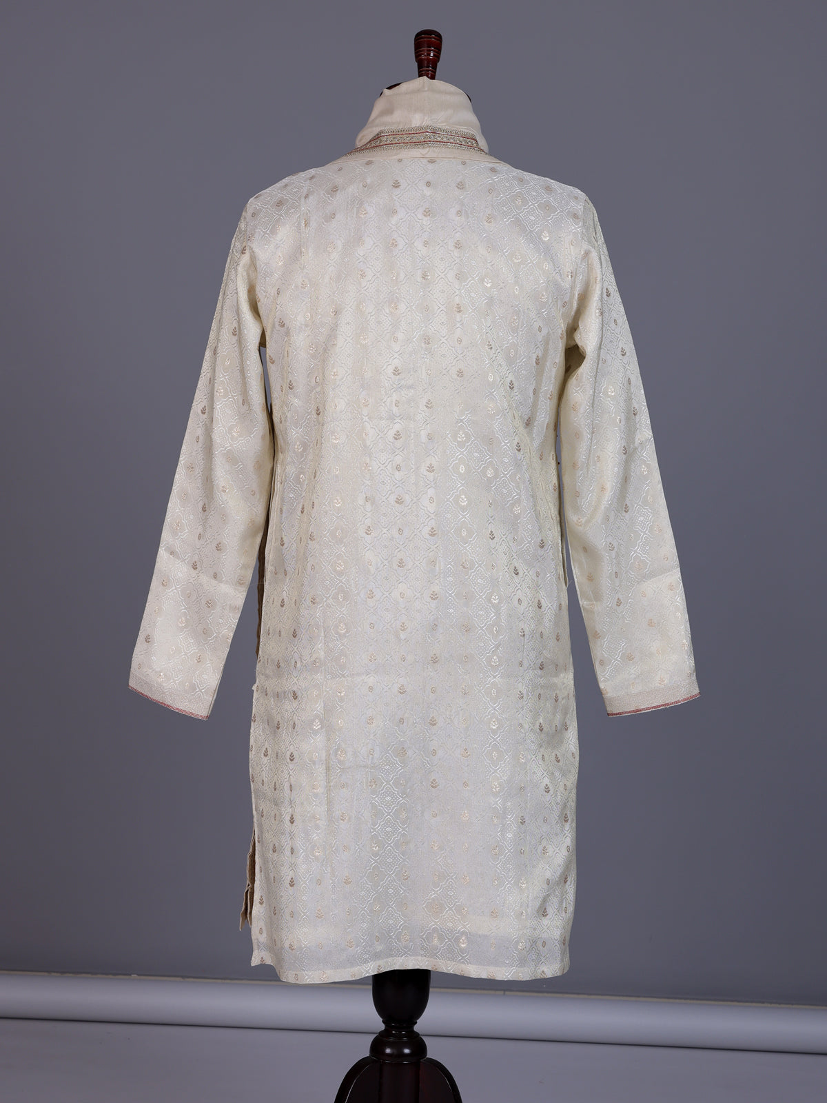 Cream Jacquard mens dhoti suit with zari sequin stole detailing