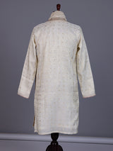 Cream Jacquard mens dhoti suit with zari sequin stole detailing