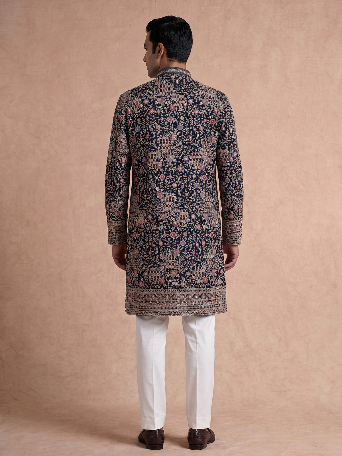 Teal green georgette silk mens kurta suit with mirror embellishments