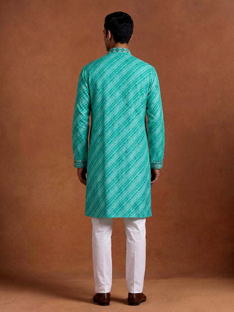 Sea green Art Silk mens kurta suit with mirror embellished yoke