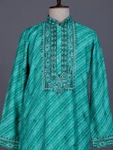 Sea green Art Silk mens kurta suit with mirror embellished yoke