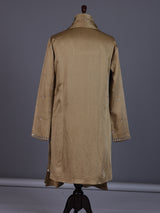 Pastel beige tusser silk mens kurta suit with mirrorwork embellished stole