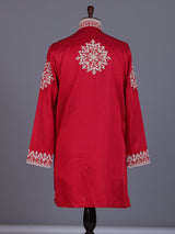 Rani pink silk blend mens kurta suit with embellished  yoke
