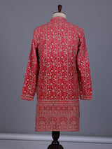 Rani pink georgette mens kurta suit with floral sequin embroidery
