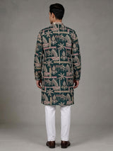Forest green tusser silk mens kurta suit with architectural sequin embroidery