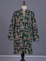 Forest green tusser silk mens kurta suit with architectural sequin embroidery