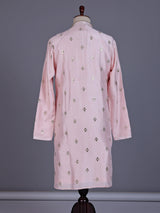Light pink chanderi silk mens kurta suit with mirror sequin detailing