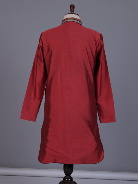 Maroon silk mens kurta suit with persian floral threadwork