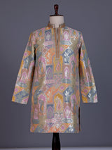 Multi color brocade silk mens kurta with architectural zari detailing