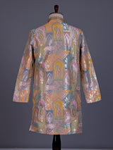 Multi color brocade silk mens kurta with architectural zari detailing