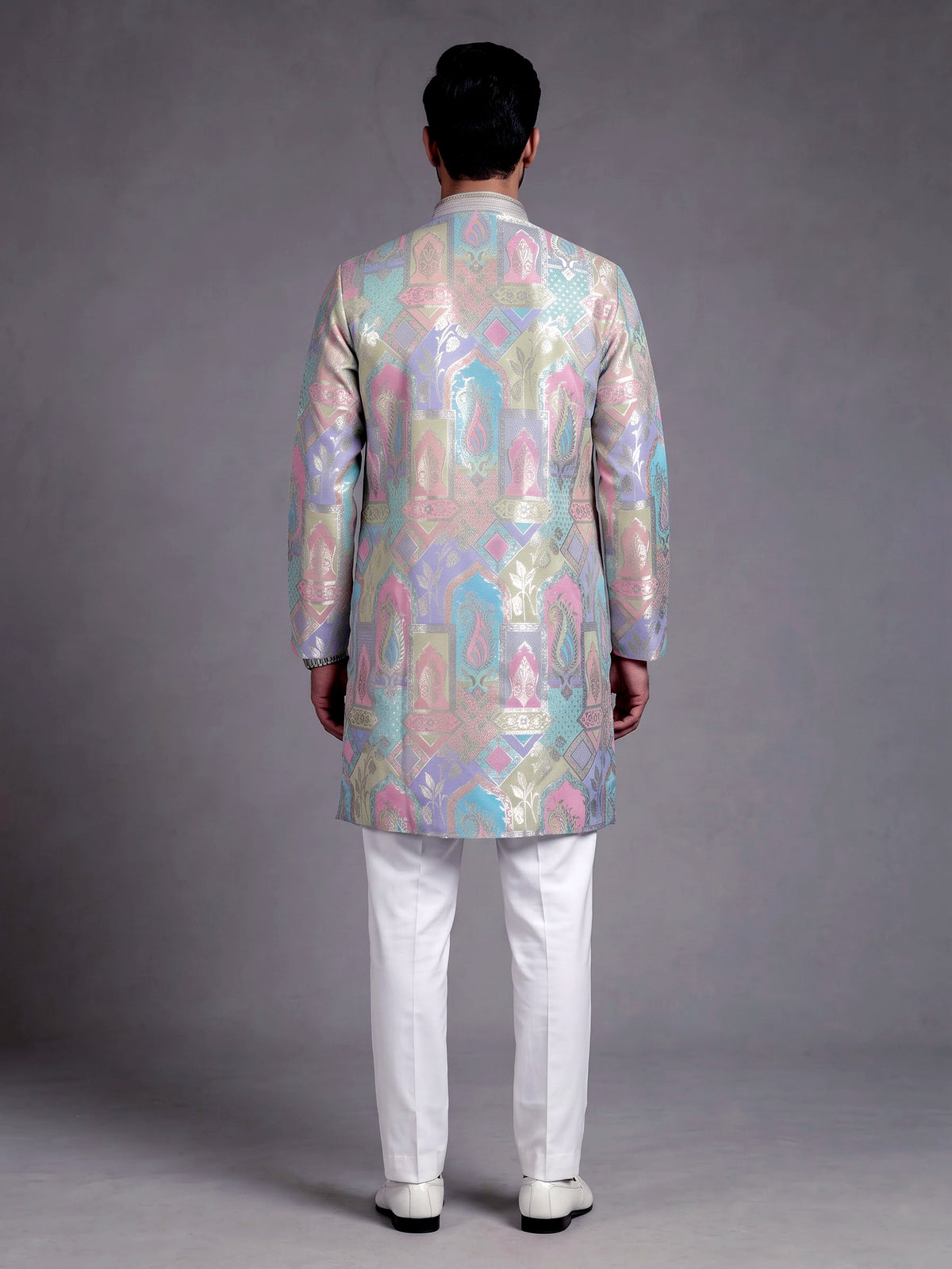 Multi color Banarasi Brocade mens kurta with paisley zari motifs