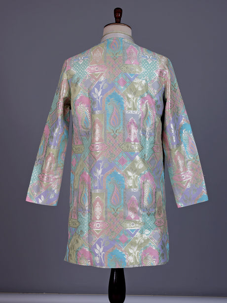 Multi color Banarasi Brocade mens kurta with paisley zari motifs