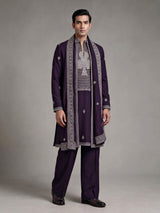 Dark wine georgette mens kurta suit with embellished dupatta