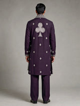 Dark wine georgette mens kurta suit with embellished dupatta