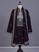 Dark wine georgette mens kurta suit with embellished dupatta